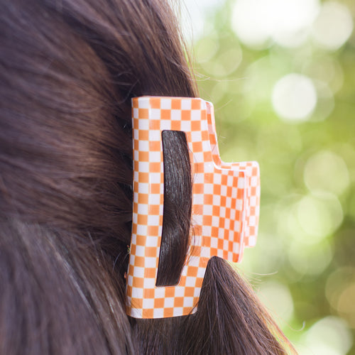 Orange and White Checkered Claw Clip 