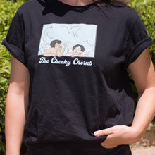 Load image into Gallery viewer, Black T-Shirt with Blue Cherub Logo 
