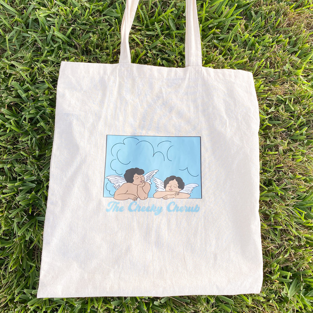 Tan Tote Bag with two angels 