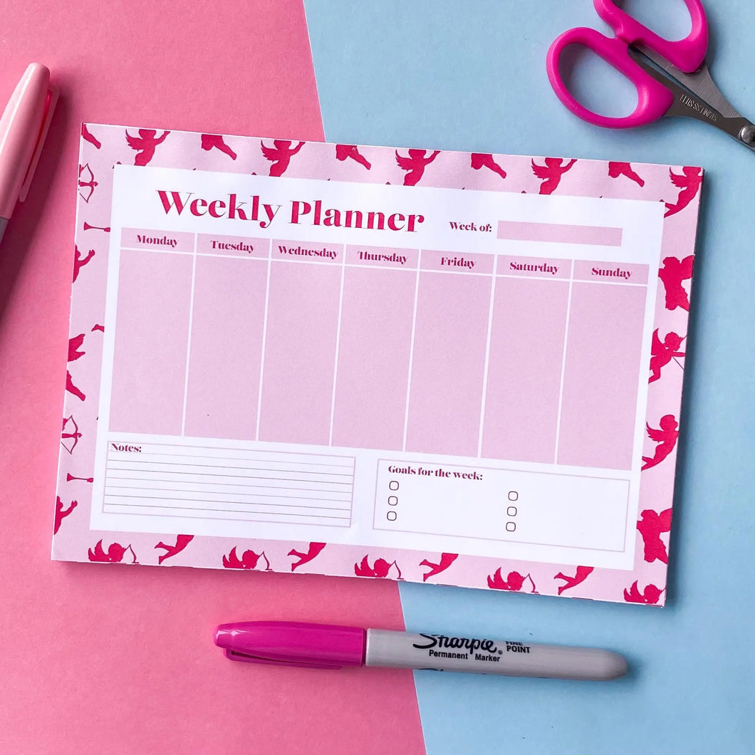 Weekly Desk Planner with pink angels 